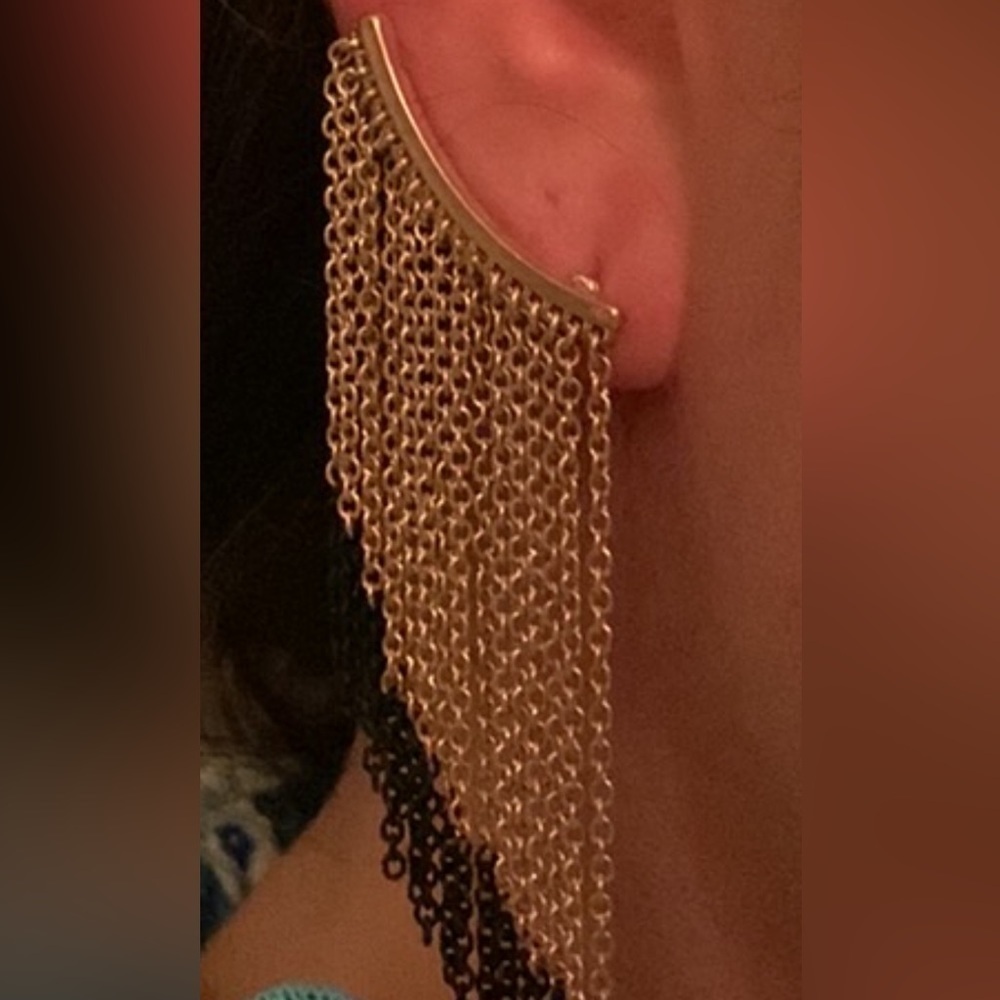Jessica Simpson gold and black fringe climbing earrings. - Picture 2 of 6
